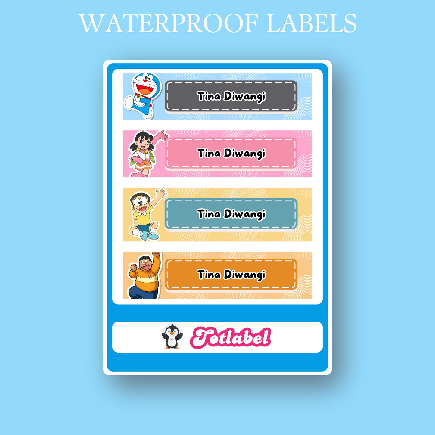 Doremon Waterproof Personalised Stickers